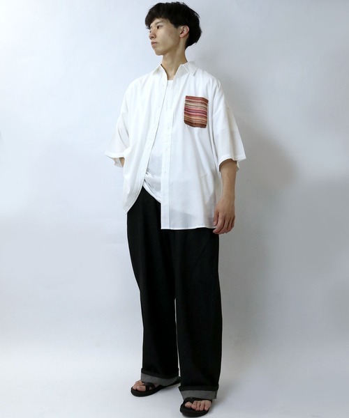 Starting Over(スターティングオーバー)の「balfas lace pocket wide shirt/バルファスレース ポケット ワイド レギュラーカラーシャツ/半袖シャツ(シャツ/ブラウス・メンズ・ホワイト/ブラック・XL/L/M)」の15枚目の写真