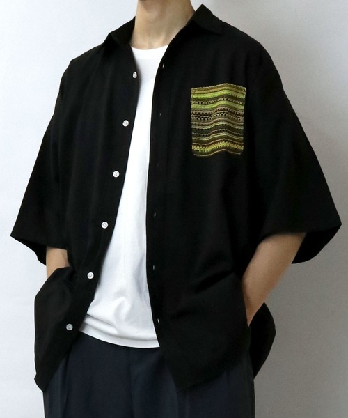 Starting Over(スターティングオーバー)の「balfas lace pocket wide shirt/バルファスレース ポケット ワイド レギュラーカラーシャツ/半袖シャツ(シャツ/ブラウス・メンズ・ホワイト/ブラック・XL/L/M)」の14枚目の写真