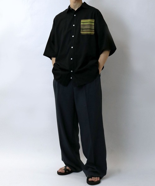 Starting Over(スターティングオーバー)の「balfas lace pocket wide shirt/バルファスレース ポケット ワイド レギュラーカラーシャツ/半袖シャツ(シャツ/ブラウス・メンズ・ホワイト/ブラック・XL/L/M)」の12枚目の写真