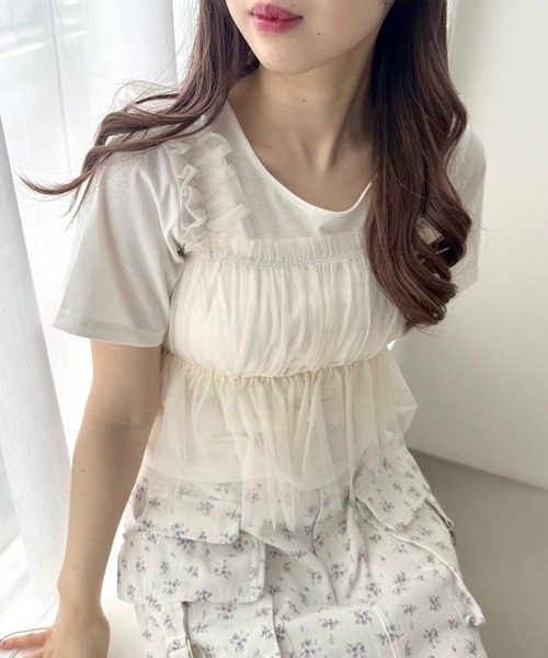 OLIVE des OLIVE（オリーブデオリーブ）の「【販売停止】Tシャツ×チュールキャミセット（アンサンブル・レディース・オフホワイト/ブラック/ライトグレー・FREE）」の7枚目の写真