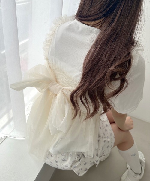 OLIVE des OLIVE（オリーブデオリーブ）の「【販売停止】Tシャツ×チュールキャミセット（アンサンブル・レディース・オフホワイト/ブラック/ライトグレー・FREE）」の11枚目の写真