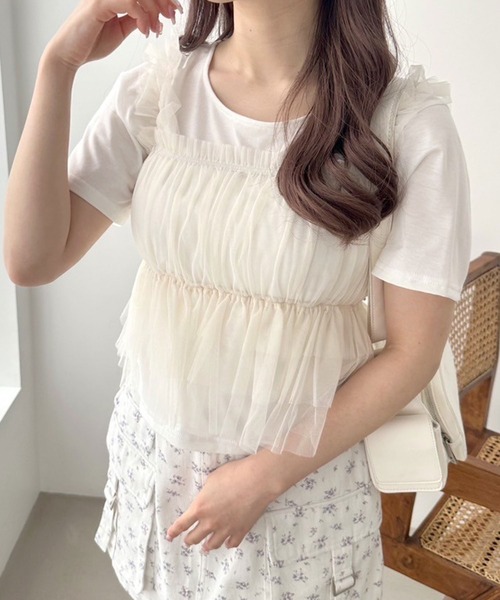 OLIVE des OLIVE（オリーブデオリーブ）の「【販売停止】Tシャツ×チュールキャミセット（アンサンブル・レディース・オフホワイト/ブラック/ライトグレー・FREE）」の8枚目の写真