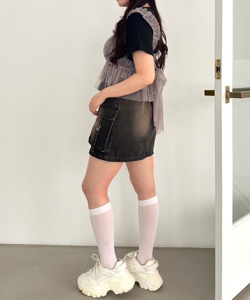 OLIVE des OLIVE（オリーブデオリーブ）の「【販売停止】Tシャツ×チュールキャミセット（アンサンブル・レディース・オフホワイト/ブラック/ライトグレー・FREE）」の13枚目の写真