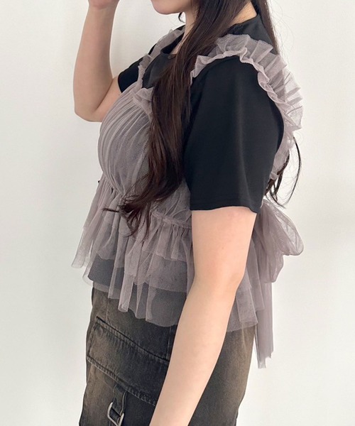 OLIVE des OLIVE（オリーブデオリーブ）の「【販売停止】Tシャツ×チュールキャミセット（アンサンブル・レディース・オフホワイト/ブラック/ライトグレー・FREE）」の16枚目の写真