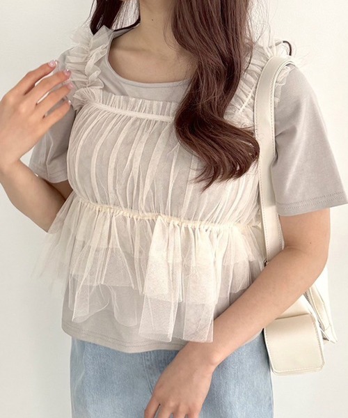 OLIVE des OLIVE（オリーブデオリーブ）の「【販売停止】Tシャツ×チュールキャミセット（アンサンブル・レディース・オフホワイト/ブラック/ライトグレー・FREE）」の22枚目の写真