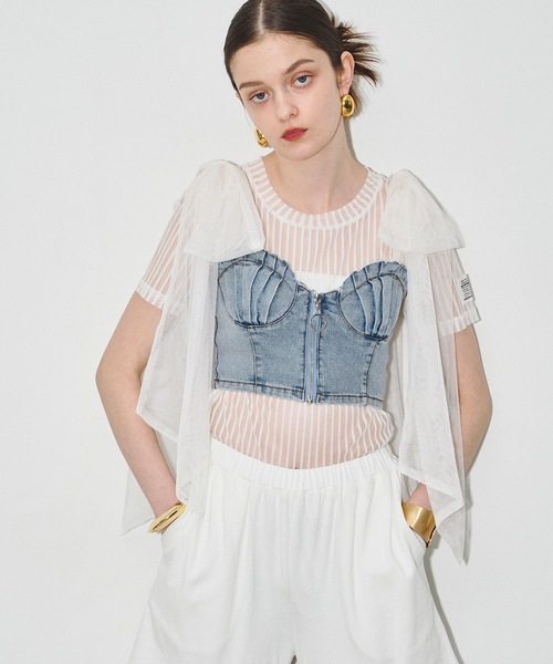 VIOLETTA（ヴィオレッタ）の「ストライプチュールTシャツ（Tシャツ/カットソー・レディース・ブルー/ホワイト/ブラック・FREE）」の21枚目の写真