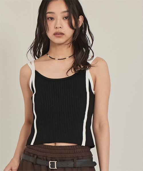 miette（ミエット）の「配色ダブルストラップキャミソール（キャミソール・レディース・ライトブルー/ブラック/オフホワイト・FREE）」の2枚目の写真