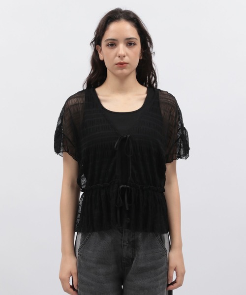 LAKOLE（ラコレ）の「タンク付きシャーリングカーディガン / 138174（カーディガン/ボレロ・レディース・アイボリー/ブラック/ブラウン・FREE）」の11枚目の写真