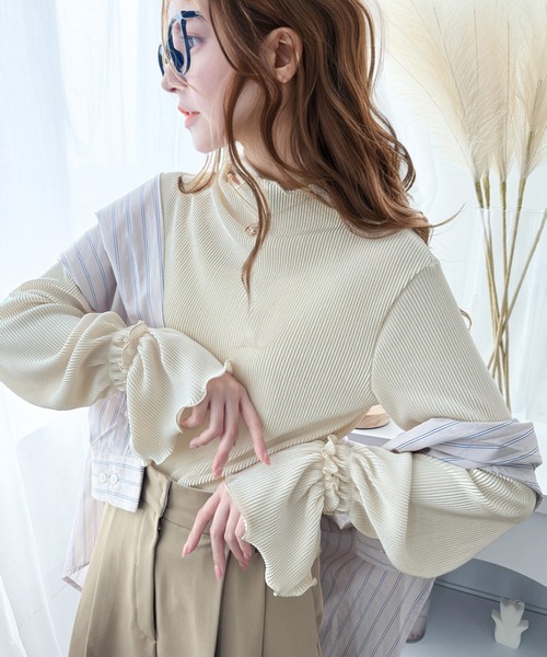 classicalelf（クラシカルエルフ）の「華奢見えが叶う 女性の味方。 キャンディー スリーブ プリーツ メロー トップス（Tシャツ/カットソー・レディース・グレイッシュブルー/ブラック/アイボリー/グレイッシュベージュ・X-LARGE/SMALL/MEDIUM/LARGE）」の7枚目の写真