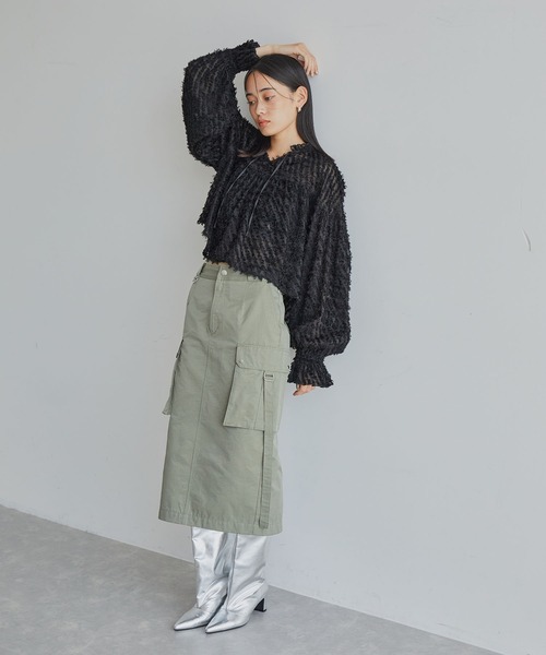 VIS（ビス）の「カットジャガードフリンジボリュームブラウス（シャツ/ブラウス・レディース・ブラック/キナリ・FREE）」の19枚目の写真