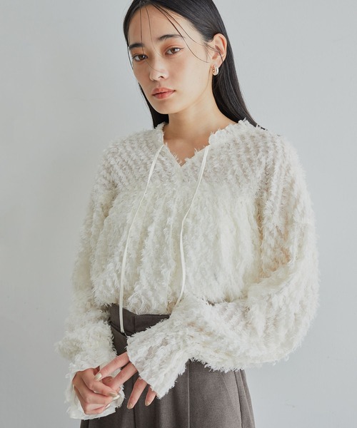 VIS（ビス）の「カットジャガードフリンジボリュームブラウス（シャツ/ブラウス・レディース・ブラック/キナリ・FREE）」の15枚目の写真