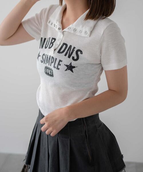 dispark(ディスパーク)の「DISPARK/スナップボタンロゴクロップドT(Tシャツ/カットソー・レディース・ホワイト/ブラック・FREE)」の5枚目の写真
