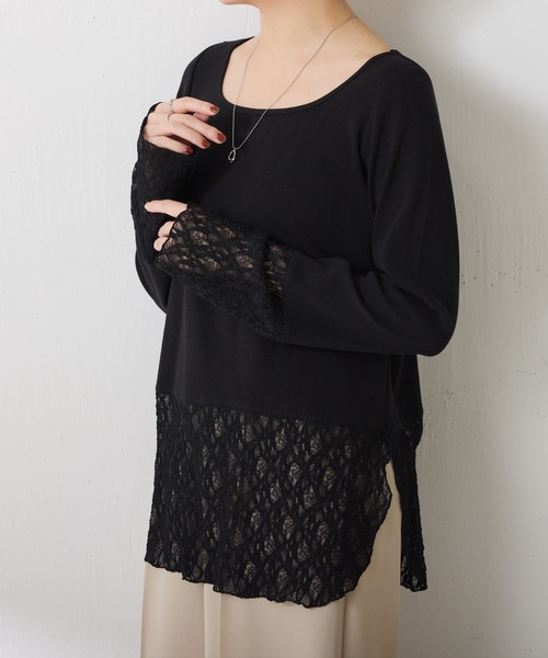 COLLAGE GALLARDAGALANTE（コラージュガリャルダガランテ）の「C′NOTE/ 裾シアーロンT（Tシャツ/カットソー・レディース・チャコールグレー/ホワイト/ブラック/ホワイト系その他/ホワイト系その他2/ブラック系その他・FREE）」の5枚目の写真