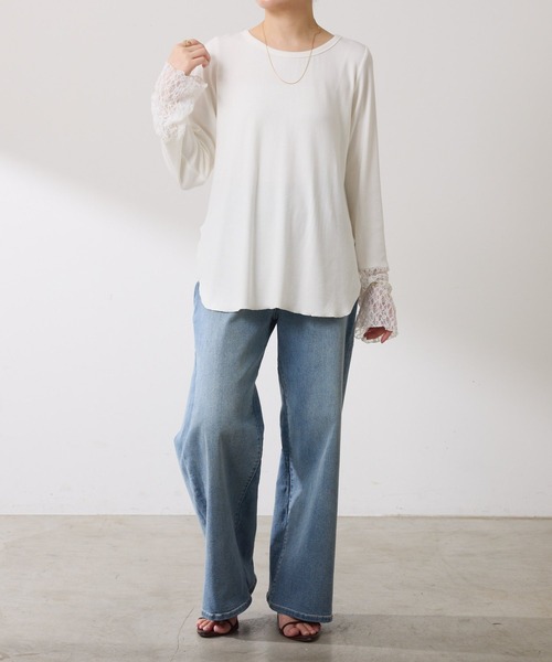 COLLAGE GALLARDAGALANTE(コラージュガリャルダガランテ)の「C′NOTE/ 裾シアーロンT(Tシャツ/カットソー・レディース・チャコールグレー/ホワイト/ブラック/ホワイト系その他/ホワイト系その他2・FREE)」の6枚目の写真