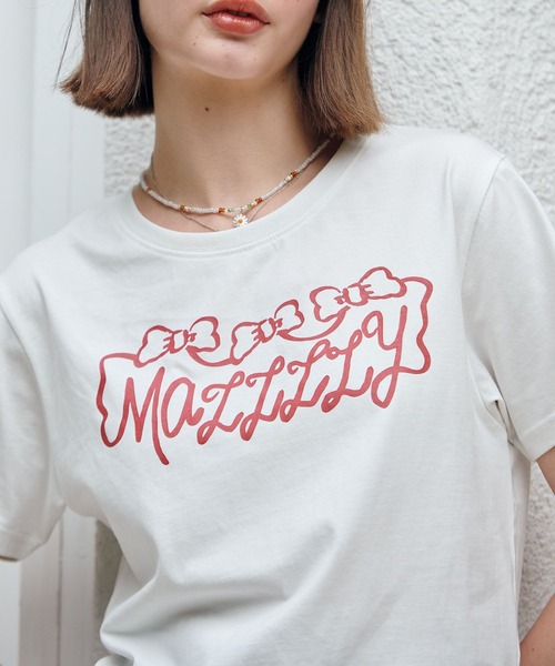 MAZZZZY(マジ―)の「MAZZZZY/リボンロゴT(Tシャツ/カットソー・レディース・ホワイト/ブラック・FREE)」の1枚目の写真