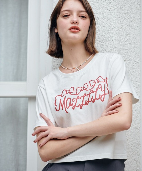 MAZZZZY(マジ―)の「MAZZZZY/リボンロゴT(Tシャツ/カットソー・レディース・ホワイト/ブラック・FREE)」の8枚目の写真