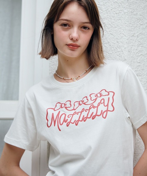 MAZZZZY(マジ―)の「MAZZZZY/リボンロゴT(Tシャツ/カットソー・レディース・ホワイト/ブラック・FREE)」の9枚目の写真