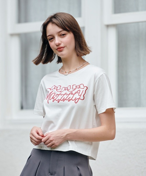 MAZZZZY(マジ―)の「MAZZZZY/リボンロゴT(Tシャツ/カットソー・レディース・ホワイト/ブラック・FREE)」の7枚目の写真
