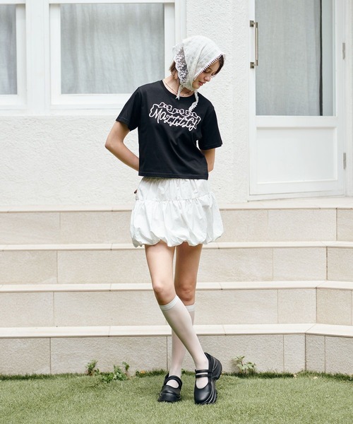 MAZZZZY(マジ―)の「MAZZZZY/リボンロゴT(Tシャツ/カットソー・レディース・ホワイト/ブラック・FREE)」の18枚目の写真