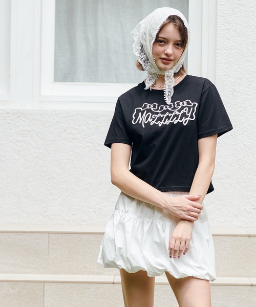 MAZZZZY(マジ―)の「MAZZZZY/リボンロゴT(Tシャツ/カットソー・レディース・ホワイト/ブラック・FREE)」の20枚目の写真