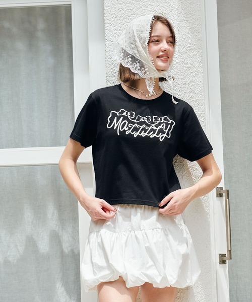 MAZZZZY(マジ―)の「MAZZZZY/リボンロゴT(Tシャツ/カットソー・レディース・ホワイト/ブラック・FREE)」の21枚目の写真