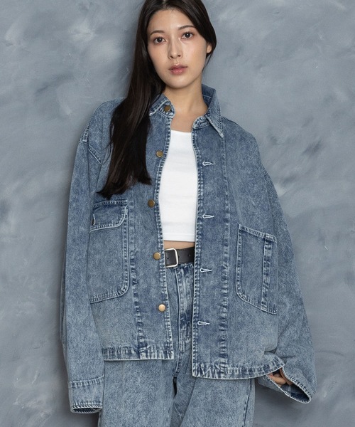 Starting Over（スターティングオーバー）の「vintage like hard wash denim work jacket/ヴィンテージライク ハードウォッシュ デニム ワークジャケット（デニムジャケット・メンズ・ケミカルウォッシュ/ブラック・M/L/XL）」の17枚目の写真