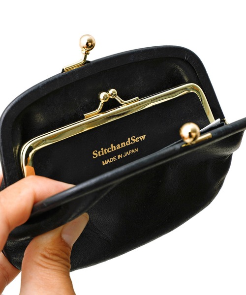 がま口財布　SOW&SEW ブラックレザー 最大55%☆8/29〜 長財布 レディース 財布 本革 がま口 がま口長