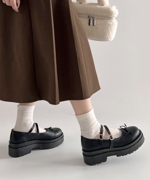 Shoes in Closet(シューズインクローゼット)の「軽量厚底 ダブルソール 2WAY ストラップ リボン メリージェーン 6943(ドレスシューズ・レディース・ブラック系その他/ブラック/シルバー/ダークブラウン/ブラック系8/ブラウン系その他・XS/S/M/L/LL/3L)」の8枚目の写真