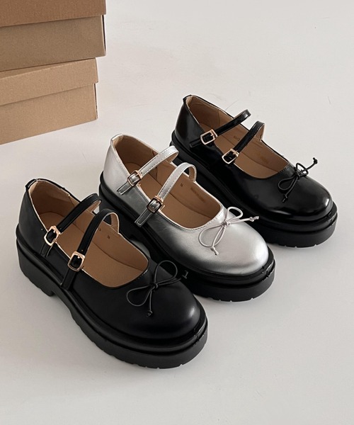 厚底リボンマリージェーンシューズ靴おしゃれ Shoes in Closet フォーマルシューズ 軽量厚底 ヒールアップ