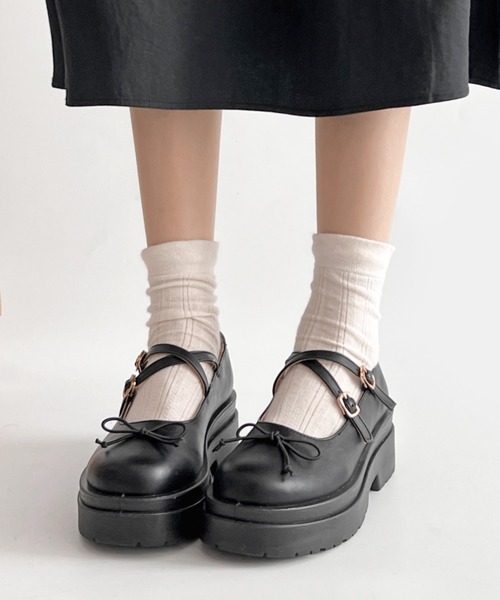 マーチン　メリージェーン　ダブルソール 新色追加】軽量厚底 ダブルソール 2WAY ストラップ リボン メリー