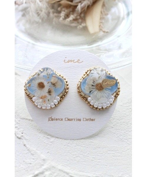 tone（トーン）の「【ime】ﾌﾗﾜｰ＆刺繍ﾋﾞｰｽﾞﾋﾟｱｽ(MA)（ピアス（両耳用）・レディース・ブルー/レッド/イエロー/グリーン・FREE）」の8枚目の写真