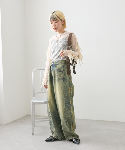 w closet(ダブルクローゼット)の「サイドリボンレースプルオーバー(Tシャツ/カットソー・レディース・アイボリー/ブラック/オフホワイト・FREE)」の11枚目の写真