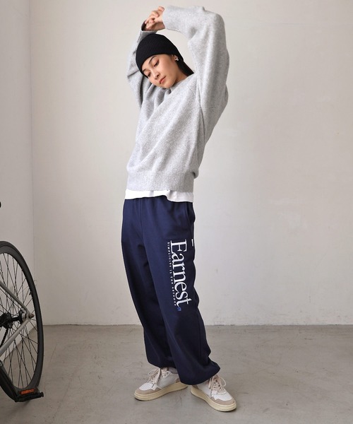 ANME（アンメ）の「Earnestエンブロイダリー裏毛スウェットパンツ（スウェットパンツ・レディース・ブラック/アイボリー/オートミール/ネイビー/杢グレー・XL/L/XXL/M）」の9枚目の写真