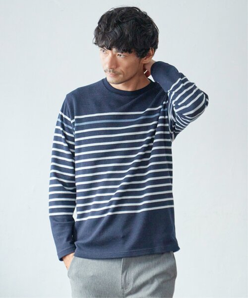 ikka（イッカ）の「ダブルジャカードボーダーロンT（Tシャツ/カットソー・メンズ・オフホワイト/ブルー/ブラック/ネイビー・M/L/XL/S）」の8枚目の写真