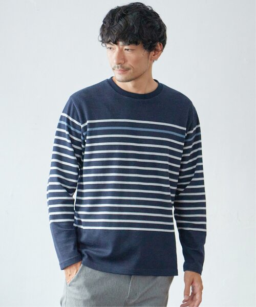 ikka（イッカ）の「ダブルジャカードボーダーロンT（Tシャツ/カットソー・メンズ・オフホワイト/ブルー/ブラック/ネイビー・M/L/XL/S）」の9枚目の写真