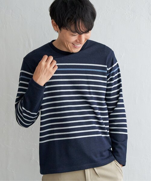 ikka（イッカ）の「ダブルジャカードボーダーロンT（Tシャツ/カットソー・メンズ・オフホワイト/ブルー/ブラック/ネイビー・M/L/XL/S）」の12枚目の写真