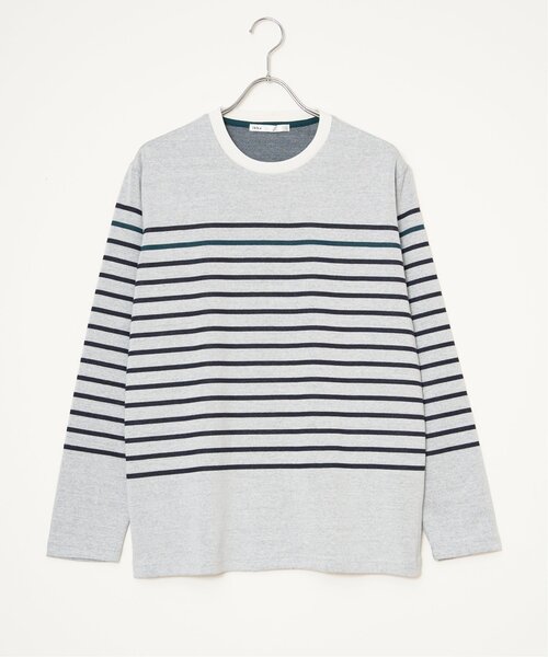 ikka（イッカ）の「ダブルジャカードボーダーロンT（Tシャツ/カットソー・メンズ・オフホワイト/ブルー/ブラック/ネイビー・M/L/XL/S）」の21枚目の写真