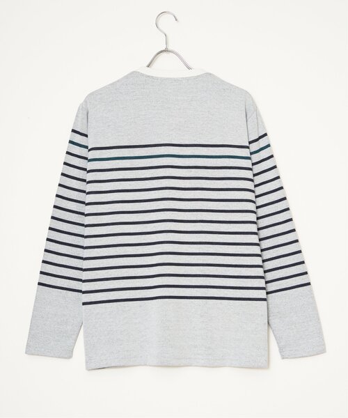 ikka（イッカ）の「ダブルジャカードボーダーロンT（Tシャツ/カットソー・メンズ・オフホワイト/ブルー/ブラック/ネイビー・M/L/XL/S）」の22枚目の写真