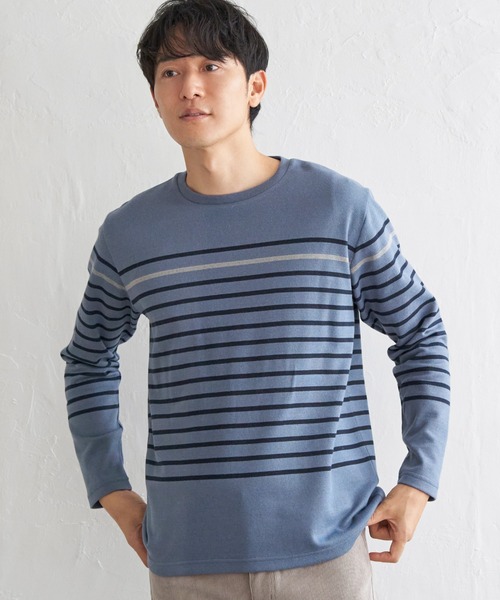 ikka（イッカ）の「ダブルジャカードボーダーロンT（Tシャツ/カットソー・メンズ・オフホワイト/ブルー/ブラック/ネイビー・M/L/XL/S）」の7枚目の写真