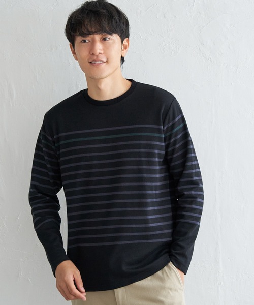 ikka（イッカ）の「ダブルジャカードボーダーロンT（Tシャツ/カットソー・メンズ・オフホワイト/ブルー/ブラック/ネイビー・M/L/XL/S）」の6枚目の写真