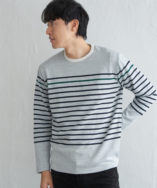 ikka（イッカ）の「ダブルジャカードボーダーロンT（Tシャツ/カットソー・メンズ・オフホワイト/ブルー/ブラック/ネイビー・M/L/XL/S）」の5枚目の写真