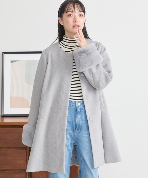 CACHEC カシェック 中村麻美 ノーカラーエコファーコート