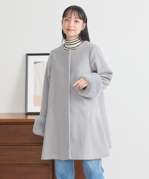 earth music&ecology（アースミュージックアンドエコロジー）の「ファーカフスノーカラーコート（ノーカラーコート・レディース・杢グレー/アイボリー/ブラック・S/M）」の13枚目の写真