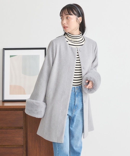 earth music&ecology（アースミュージックアンドエコロジー）の「ファーカフスノーカラーコート（ノーカラーコート・レディース・杢グレー/アイボリー/ブラック・S/M）」の14枚目の写真