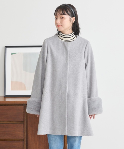 earth music&ecology（アースミュージックアンドエコロジー）の「ファーカフスノーカラーコート（ノーカラーコート・レディース・杢グレー/アイボリー/ブラック・S/M）」の15枚目の写真