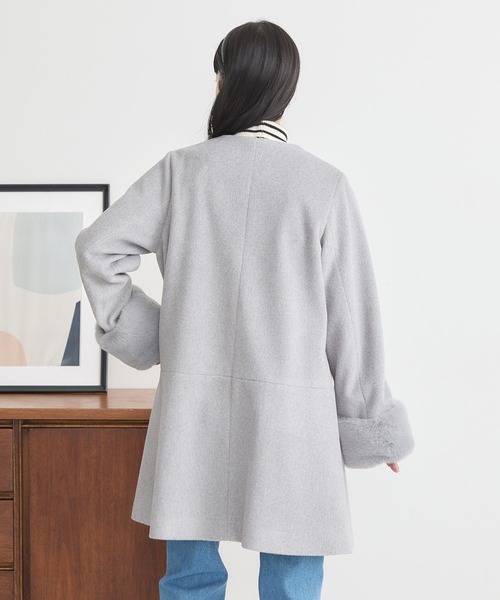 earth music&ecology（アースミュージックアンドエコロジー）の「ファーカフスノーカラーコート（ノーカラーコート・レディース・杢グレー/アイボリー/ブラック・S/M）」の16枚目の写真