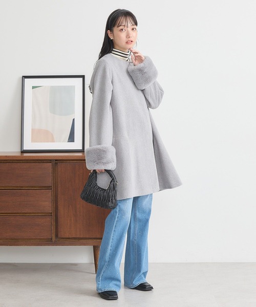 earth music&ecology（アースミュージックアンドエコロジー）の「ファーカフスノーカラーコート（ノーカラーコート・レディース・杢グレー/アイボリー/ブラック・S/M）」の18枚目の写真