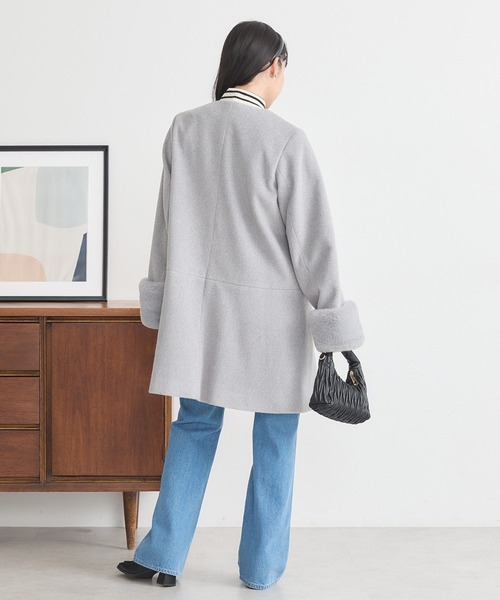 earth music&ecology（アースミュージックアンドエコロジー）の「ファーカフスノーカラーコート（ノーカラーコート・レディース・杢グレー/アイボリー/ブラック・S/M）」の19枚目の写真