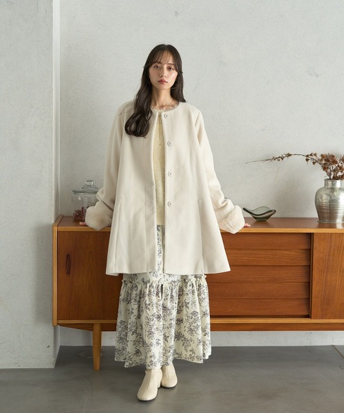 earth music&ecology（アースミュージックアンドエコロジー）の「ファーカフスノーカラーコート（ノーカラーコート・レディース・杢グレー/アイボリー/ブラック・S/M）」の8枚目の写真