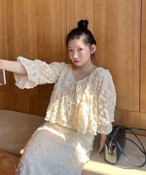 muguet（ミュゲ）の「【オケージョン対応】フラワーリボンボレロ（カーディガン/ボレロ・レディース・ピンク/アイボリー・FREE）」の7枚目の写真